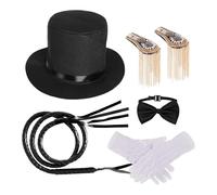 Accesorios De Disfraces De Circo: Sombrero De Copa De Fieltro, Combina Guantes De Cuero 8.98 Pulgadas, Corbata De Lazo, Látigo, Chaqueta De Chaquetas De Hombro | Props De Disfraces Para Circus Cosplay