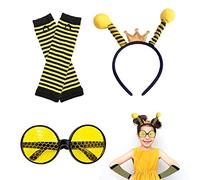 Accesorios de disfraz de abeja de 3 piezas, diadema de antena de abeja, anteojos de sol de abeja, protector de brazo de rayas amarillas negras para niños, niñas, Halloween, fiesta de abejas, cosplay