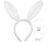 Accesorios de Disfraz de Conejito Cosplay Diadema de Felpa de Orejas de Conejo de Pascua Cola y Lazo de Conejo para Niños Adultos Favor Fiesta Pascua o Decoración (Blanco)