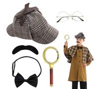 Accesorios de Disfraz de Detective, 5Pcs Accesorios para Disfraz de Sherlock Holmes, Accesorios De Detective Victoriano Con Sombrero Detective, Lupa Para Adultos Cosplay Fiesta Carnaval Navidad