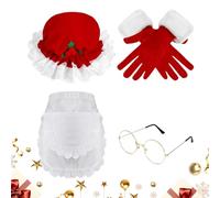 Accesorios de disfraz de Papá Noel para mujer, accesorios de disfraz, delantal, guantes, sombrero, gafas, juego de disfraz de Papá Noel, para mujer, fiesta de fiesta, cosplay, espectáculo teatral
