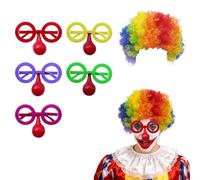 Accesorios de Disfraz de Payaso Para niños, Luneta con Nariz Rojo Chistoso, Peluca Afro Colorida, Tamaño Universal, Regalos de Carnival, Perfecto para Fotos y Eventos Festivos