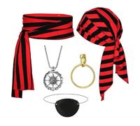 Accesorios de disfraz de pirata de Halloween, disfraz medieval, bandana, pañuelo para la cabeza, cinturón, parches de ojos, aretes para mujeres y hombres, bufanda de cabeza de pirata