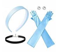 Accesorios de disfraz de princesa, diadema azul, gargantilla, aretes, guantes largos para mujer, Halloween, cosplay, disfraz para Cenicienta