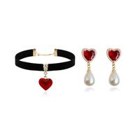 Accesorios de disfraz de reina, collar de corazón rojo, gargantilla negra para mujer, disfraz de vampiro, collar de sangre, aretes, Metal, No es una piedra preciosa