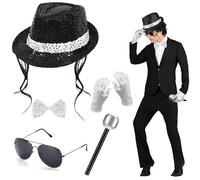 Accesorios de Disfraz MJ, Del Rey Del Pop con Sombrero y Guantes de Lentejuelas Gafas de Sol, Disfraz de Cosplay de Baile, Disfraces Halloween Carnaval para Cosplay de Estrella Pop de Los Años 80