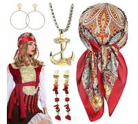 Accesorios de Disfraz Pirata Mujer,4 Piezas Complementos Disfraz de Pirata Mujer,Accesorios piratas Para Pañuelo,Juego de accesorios de disfraz de pirata medieval,D-isfraz P-irata mujer para Carnava
