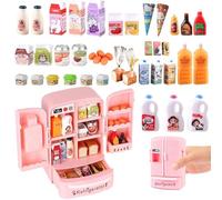 Accesorios de duende, accesorios para casa de muñecas, mini refrigerador de versos juguete con más de 40 mini alimentos, juego de cocina para niños, refrigerador infantil realista con hielo, jugo y