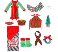 Accesorios de Elfo de Navidad|Kit de Elfo de Navidad Lindos Mini Accesorios con Saco de Dormir, Albornoz, Gorro, Gafas, Parche, Chal, Hamaca Muñeca para Decoraciones de Muñecas Estilo 2