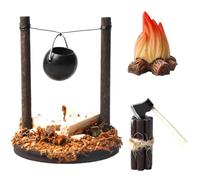 Accesorios de Enanos de Navidad para Fuega de Campo Conjunto de Decoraciones de Fuego de Campamento Miniatura, Decoración de Casa de muñecas de Madera, Accesorios de Belén de Navidad Miniatura Hogar