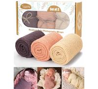 Accesorios de fotografía para recién nacidos, 3 envolturas elásticas para bebés, accesorios profesionales para fotos de bebé, envoltura larga ondulada, para bebés de 0 a 6 meses (lila, salmón,