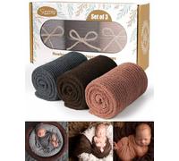 Accesorios de fotografía para recién nacidos, 3 unidades envolturas elásticas para bebés, accesorios profesionales para fotos de bebé, envoltura larga ondulación, para bebés de 0 a 6 meses (gris oscuro+café+marrón)