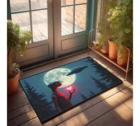 Accesorios de garaje para hombre, cueva, alienígena, sosteniendo el corazón delante de la luna llena, felpudo de bienvenida para el hogar, decoración de habitación emo (50 x 80 cm)