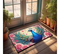 Accesorios de garaje para hombre, cueva, pavo real con rosas: una colorida obra de arte, felpudo de bienvenida a casa, decoración de habitación emo (40 x 60 cm)