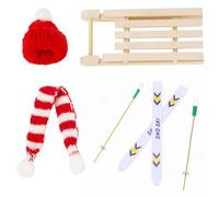 Accesorios de gnomos, accesorios de gnoble en miniatura con trineo de madera, gorro de nieve, bufanda para Navidad, decoración de puerta de duendes en miniatura, accesorios de trineo de esquí
