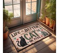 Accesorios de habitación para adolescentes y niños, la vida es mejor con un gato o cinco: un felino caprichoso felino felino, felpudo grande para exteriores, divertido tapete para puerta delantera al