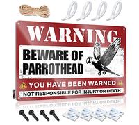 Accesorios de habitación para adolescentes y niños, letrero de estaño con texto en inglés "Beware Of Parrothead", letreros divertidos para dormitorio (20 x 30 cm)