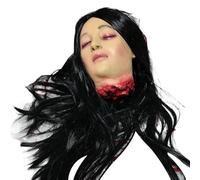 Accesorios de Halloween Cabeza realista aterradora con pelo largo Colgante de látex Cosas aterradoras Cabeza cortada Decoraciones de Halloween para fiesta Casa encantada Película de broma |.Decoracio