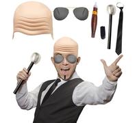 Accesorios de Halloween para hombre - Gorra calva para hombre, gafas de sol negras, micrófono, corbata, accesorios de Halloween, barba falsa, accesorios para música, carnaval, cosplay