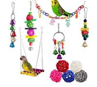 Accesorios de jaula de pájaros para parakeets | Colorido Bird Toys for Parakeets | 11X Escaleras de escalada y juguetes de madera de Bell | Engaging Rattan Balls and Accessories for Bird Cage