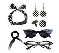 Accesorios de los años 50 para mujer, juego de aretes de gota para diadema para trajes de los años 50, aretes colgantes estampados con bandas para el pelo vintage, bufanda de gasa, gafas