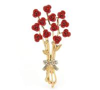 Accesorios de moda for damas Broche flor rosa ramo flores rojas esmaltadas for for chaqueta tipo cárdigan
