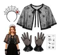 Accesorios de Mujer Araña - Kit de juego de roles Chal Guantes Diadema Calc | | Conjunto de disfraz de superhéroe para disfraz de Halloween, capa, máscara, mangas para el brazo, pegatina facial, accesori