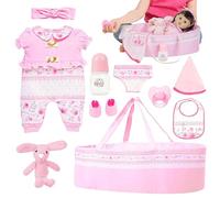 Accesorios de muñecas de bebé renacido, Ropa de Chupete de Botella de niñas para una muñeca de 18 Pulgadas, Kit de Juego de simulación Realista con Cuna y Juguetes de alimentación