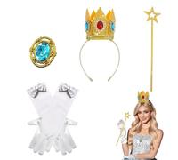 Accesorios de Princesa Peach con Corona, Guantes y Bastón Mágico - Set de Juguete para Niñas, Ideal para Fiestas y Cosplay, Color Rosa,Princesa Disfraz Accesorios Niña Cenicienta,Halloween Fiesta