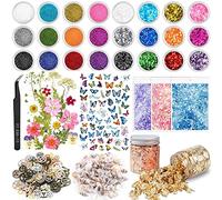 accesorios de resina epoxi con purpurina, lentejuelas, flores secas, pegatinas de mariposas, lámina de oro, conchas marinas, engranajes, para manualidades de resina y decoración de uñas