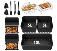 Accesorios de revestimientos de silicona de freidora de aire para Cosori Dual Airfryer Twinfry, 1 x 10L +2 x 5L Lanje flexible grande, cestas de freidora de aire, tong incluida (Cosori 10l)