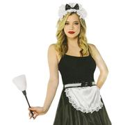 Accesorios de Sirvienta Francesa - Kit de Limpieza de 3 Piezas Delantal Plumero Tocado Cinta de Encaje | Banda para el cabello elegante | Accesorio de disfraz Cosplay fiesta de Halloween para mujer