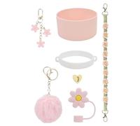 Accesorios de taza, accesorios de botellas de agua,Botella de botella de agua con llavero de llavero Silicone Copa Boot | Cadena de flores Coste de pelota para niñas, mujeres, adolescentes, jóvenes, a