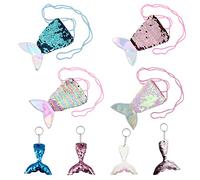 Accesorios de traje de cola de pescado, 4 bolsas de cola de pescado, cartera de lentejuelas; Llavero de sirena con 4 piezas; Regalos de cumpleaños, Navidad, fiestas temáticas, Halloween (4 colores)