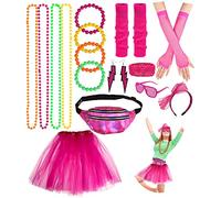 Accesorios de Traje de Vestido Mujer y Niña,Tutu, Guantes de Rejilla, Calentadores de Pierna,Pulsera para Años 80 Disfraces Fiestas Neon, Party Cosplay