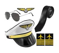Accesorios de vestuario - Poliéster, accesorios de disfraces piratas establecidos | Children Airline Captain Pilot Role Play Uniform - Parte adultos Los niños usan charretera de corbata de sombrero