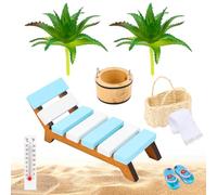 Accesorios decorativos para sauna en miniatura, 9 piezas de accesorios de decoración de bienestar, decoración de playa, playa, mar, mini tumbona, micropaisaje, para accesorios de fotos y decoración de