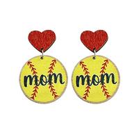 Accesorios deportivos Regalo del Día de la Madre Béisbol Fútbol Fútbol Amor Orejas de madera Tornillo Clip Joyería, talla única, Madera, Sin piedra preciosa