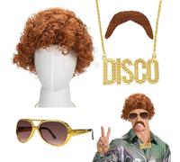 Accesorios Disfraces Años 70 Hombre, Peluca Afro, Disfraz Hippie,Peluca Hippie Marrón para Mardi Gras, Cosplay, Halloween, Mascarada