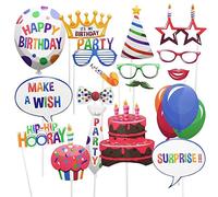 Accesorios divertidos para fotos de 18 piezas para tarta de cumpleaños, accesorios para fotos, globo, tarta, vela, fotomatón