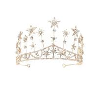 Accesorios dorados para el cabello de boda, tiara redonda de reina y rey, tocados de concurso de belleza, coronas de cristal con estrellas para desfile de moda, boda o cualquier otro especial incluso