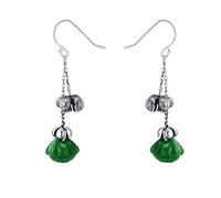 accesorios elegantes para la ocasión, clavo de ore Pendientes colgantes retro de jade verde con flor de loto tallada a mano en plata de ley, estilo chino.