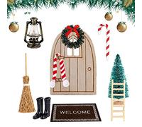 Accesorios en Miniatura de Navidad Puerta de Navidad Accesorios Casa de Muñecas Navideña Miniatura Juego de Accesorios Jardín en Miniatura Árbol de Navidad Guirnalda Decorativa Linterna Alfombra 10PCS