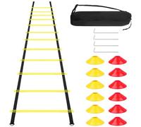 Accesorios Entrenamiento Fútbol, con 6M Escalera Agilidad, 12 Conos, 4 Postes, 1 Bolsa, Escaleras Coordinación, Equipo Deportivos para Atletismo, Speed Agility Training Kit para Jóvenes Adultos