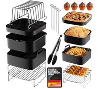 Accesorios Freidora Aire Cuadrada compatible con Cecotec, Cosori, Philips | Compatibilidad universal 5.5-7.5L, Silicona LFGB, sin BPA, apta lavavajillas. Incluye moldes y rejilla para grill