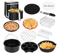 Accesorios freidora de aire, 12 Piezas Airfryer Accesorios Molde Silicona freidora de aire con gofres, Bandeja pizza, Parrilla, Sin BPA, für Aigostar COSORI Cecotec Ninja Philips 5,5L 6L 6,2L 6,5L