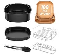Accesorios freidora de Aire, Air Fryer Accesorios con Papel freidora Aire, Accesorios para freidora sin Aceite COSORI Cecotec Ninja Philips EVVO 5,5L 6L 6,2L 6,5L, Rejilla airfryer Pinzas Molde