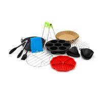 Accesorios freidora de Aire, Compatible con Air Fryer, Philips, Ninja, Cloen, Cosori, Moulinex, Tefal, Cecotec. Incluye 13 Accesorios, Bandeja de Silicone, Pinzas, 100 Piezas de Papel y Mucho más.