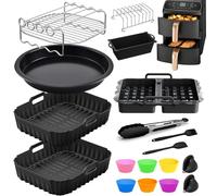 Accesorios Freidora de Aire para COSORI Turbo Tower Compact DC861 8,6L, Kit Air Fryer Doble Compartimento con Moldes de Silicona, Rejilla y Bandeja para Hornear, Sin BPA