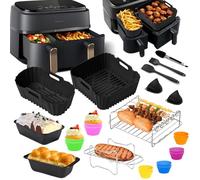 Accesorios Freidora de Aire para Philips Dual Basket Airfryer 3000 Serie 9L(3L/6L) - 23 piezas Airfryer Molde de Silicona Set de Accesorios - Parrilla, molde para tartas